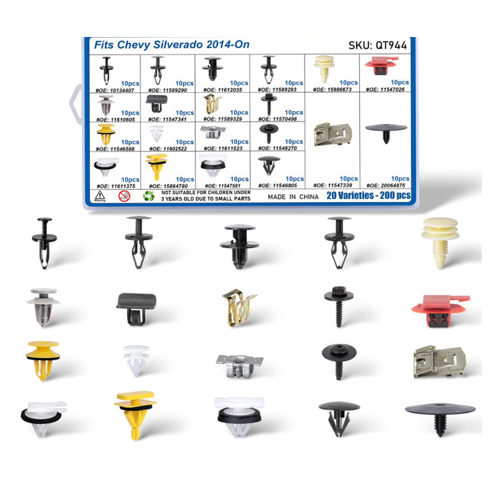 200pcs for Chevy Silverado 2014-On Body Interior and Exterior Retainer Fastener Clip Assortment Bumper Cover Fender Liner Door Trim Panel Retainers, Rocker & Pillar Panel Molding Clips Kit