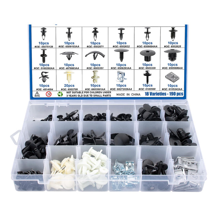 190pcs Body Interior and Exterior Retainer Fastener Clip Assortment for Ram 1500 2500 3500 Automotive