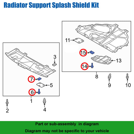 Fender Liner Bumper Cover Splash Shield U Nut for Mazda B455-56-135 B45556135 Lower Deflector Radiator Support Impact Bar Grille