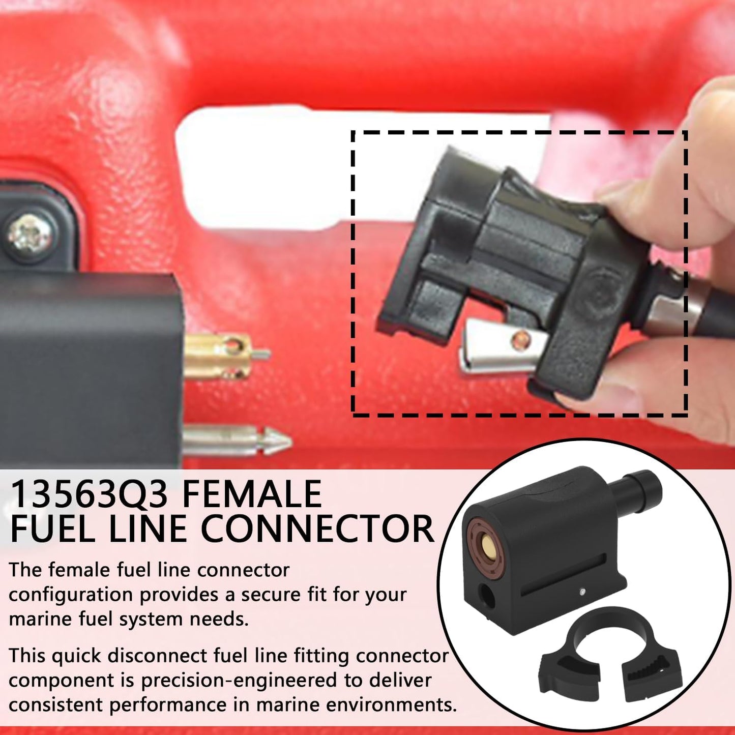 13563Q3 Quick Disconnect Fuel Line Fitting Connector, Compatible with Mercury Engine Outboard Female Engine End 5/16 Inch 8mm Replace 22-13563A3 18-8076