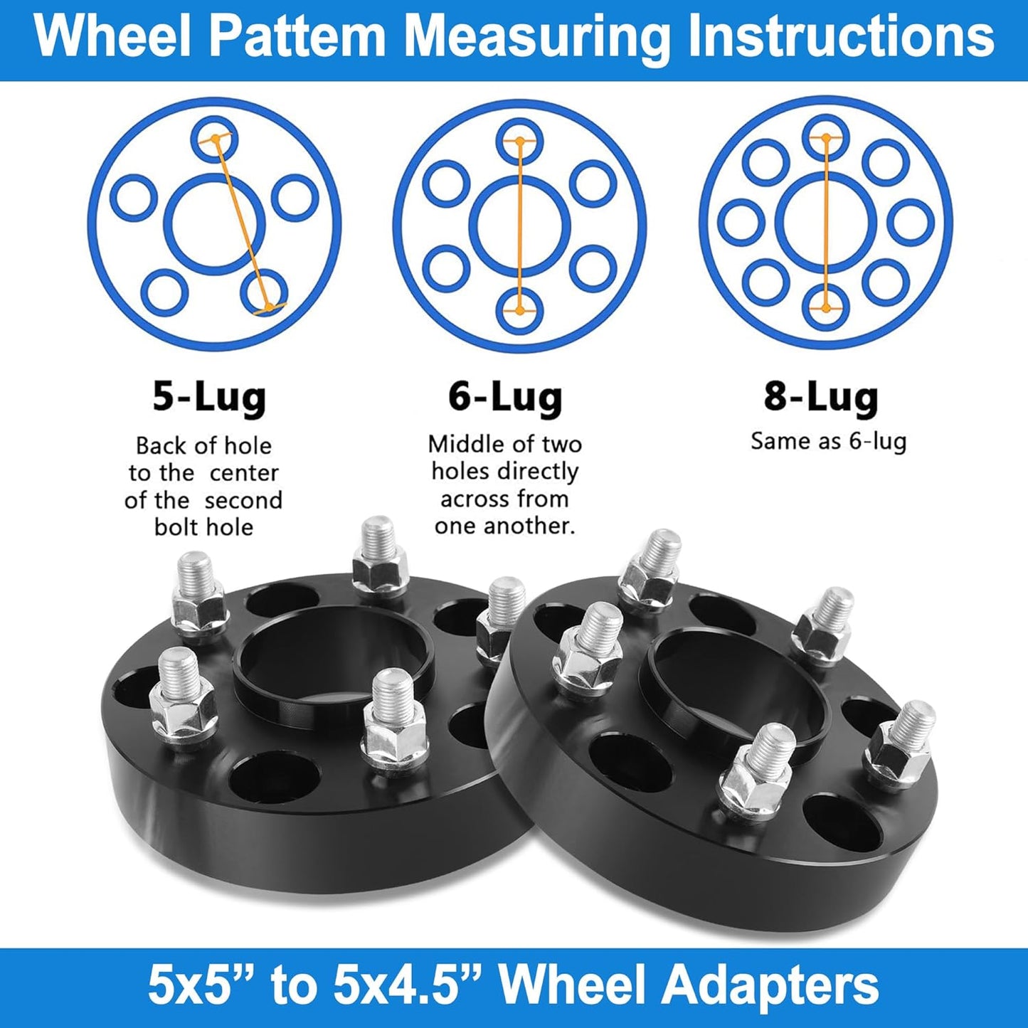5x4.5 to 5x5 Wheel Adapters Conversion Compatible with JK XK WK WJ Wheels on Tj Yj Kk Xj Mj Kj Zj Vehicle, 1.25 inch 5x114.3mm to 5x127mm Forged Wheel Adapter with 1/2-20 Studs & 71.5mm Bore