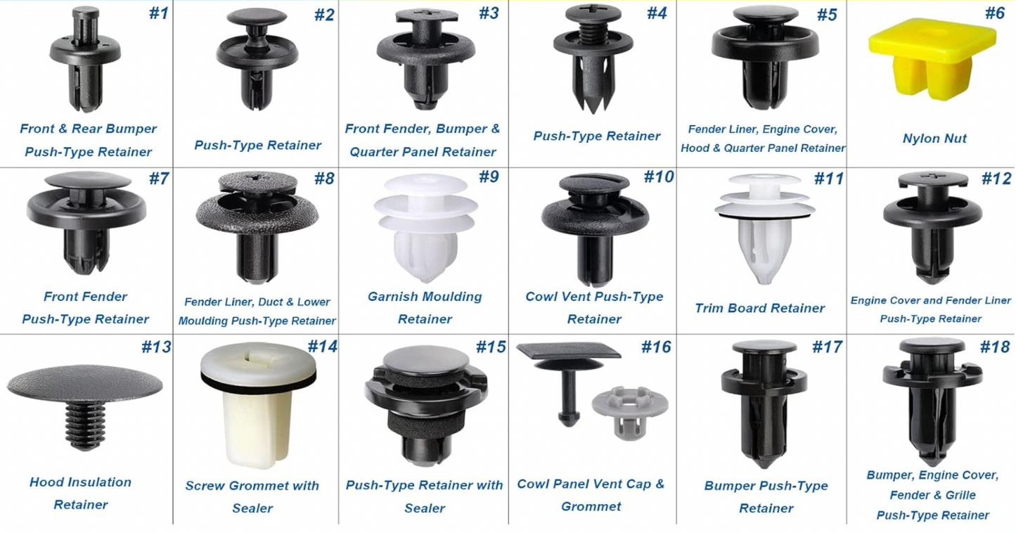 190pcs Subaru Body Interior and Exterior Retainer Fastener Clip Assortment