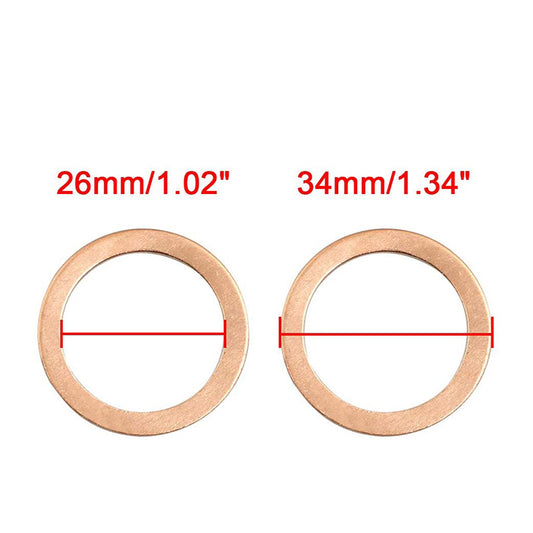 100pcs Metric M26x34x2mm Copper flat washer gasket Copper crush washer Sealing Ring for Screw Bolt Nut