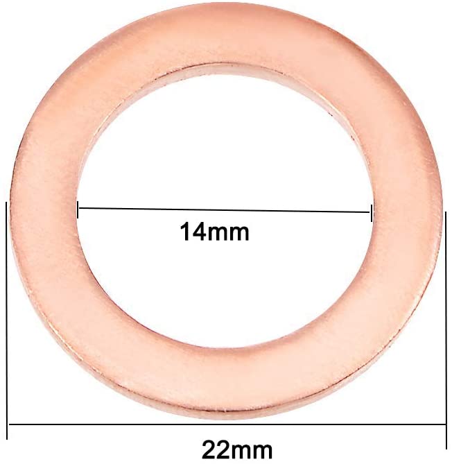 200pcs Metric M14x22x1.5mm Copper flat washer gasket Copper crush washer Sealing Ring for Screw Bolt Nut
