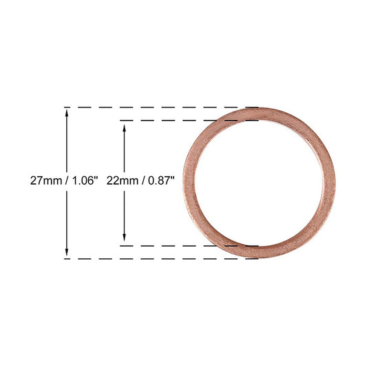 200pcs Metric M22x27x1.5mm Copper flat washer gasket Copper crush washer Sealing Ring for Screw Bolt Nut