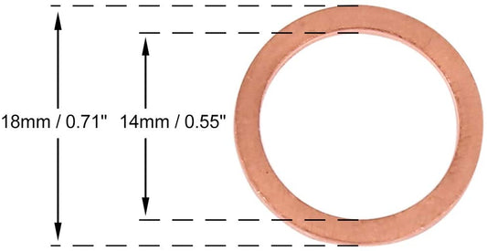 200pcs Metric M14x18x1.5mm Copper Flat Washer Sealing Ring for Screw Bolt Nut