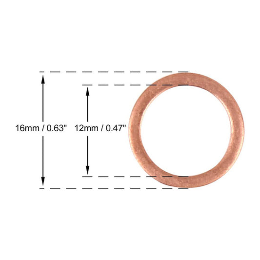 250pcs Metric M12x16x1.5mm Copper flat washer gasket Copper crush washer Sealing Ring for Screw Bolt Nut