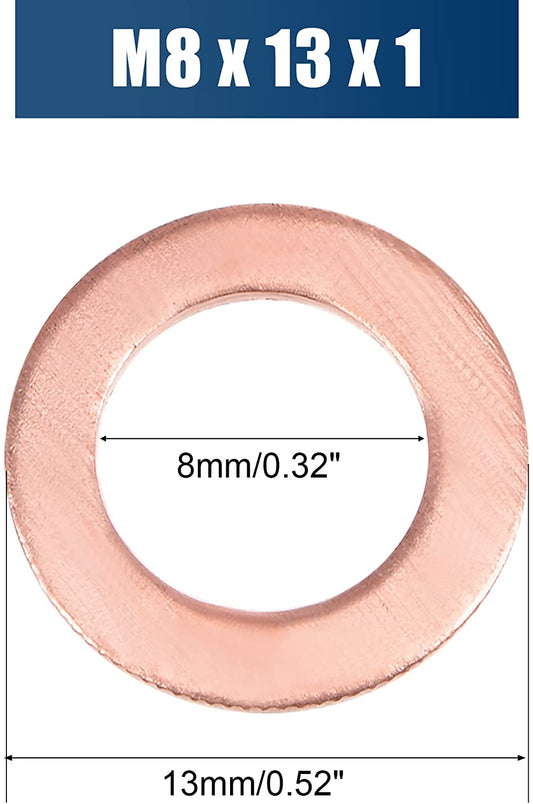 500pcs Metric M8x13x1mm Copper flat washer gasket Copper crush washer Sealing Ring for Screw Bolt Nut