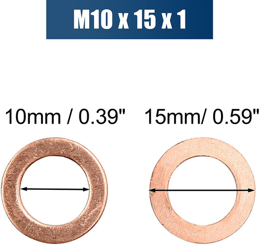 250pcs Metric M10x15x1mm Copper flat washer gasket Copper crush washer Sealing Ring for Screw Bolt Nut