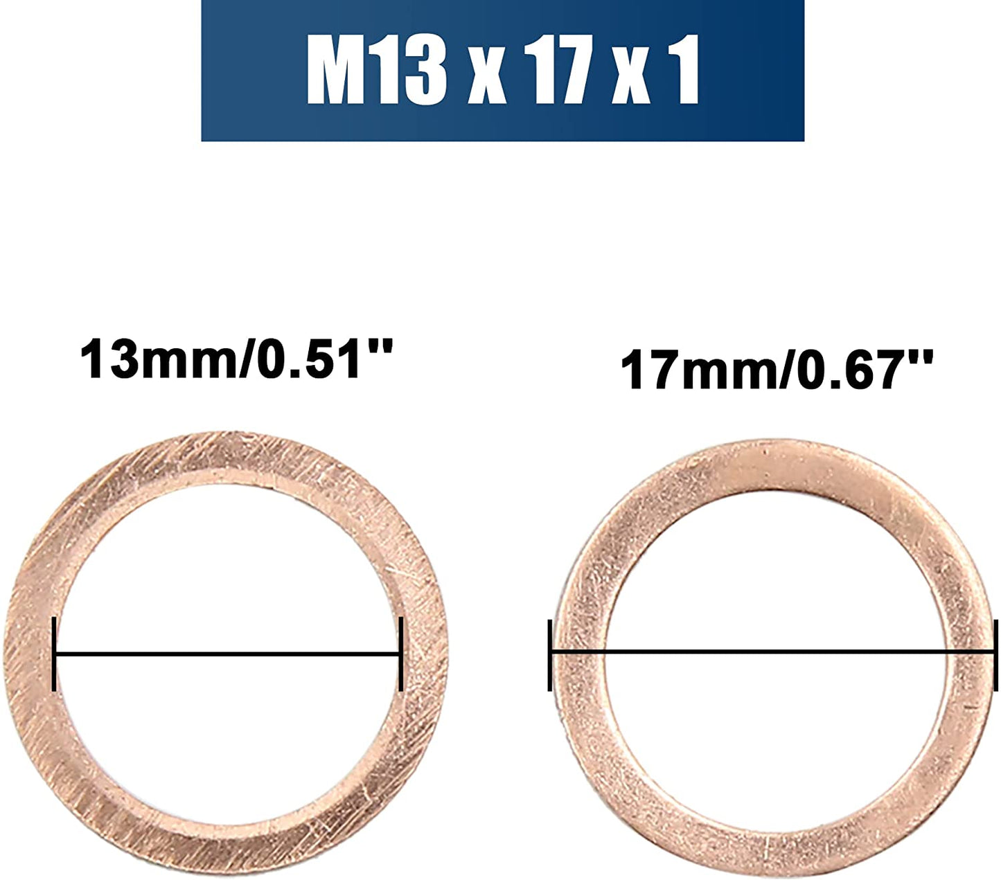 250pcs Metric M13x17x1mm Copper flat washer gasket Copper crush washer Sealing Ring for Screw Bolt Nut