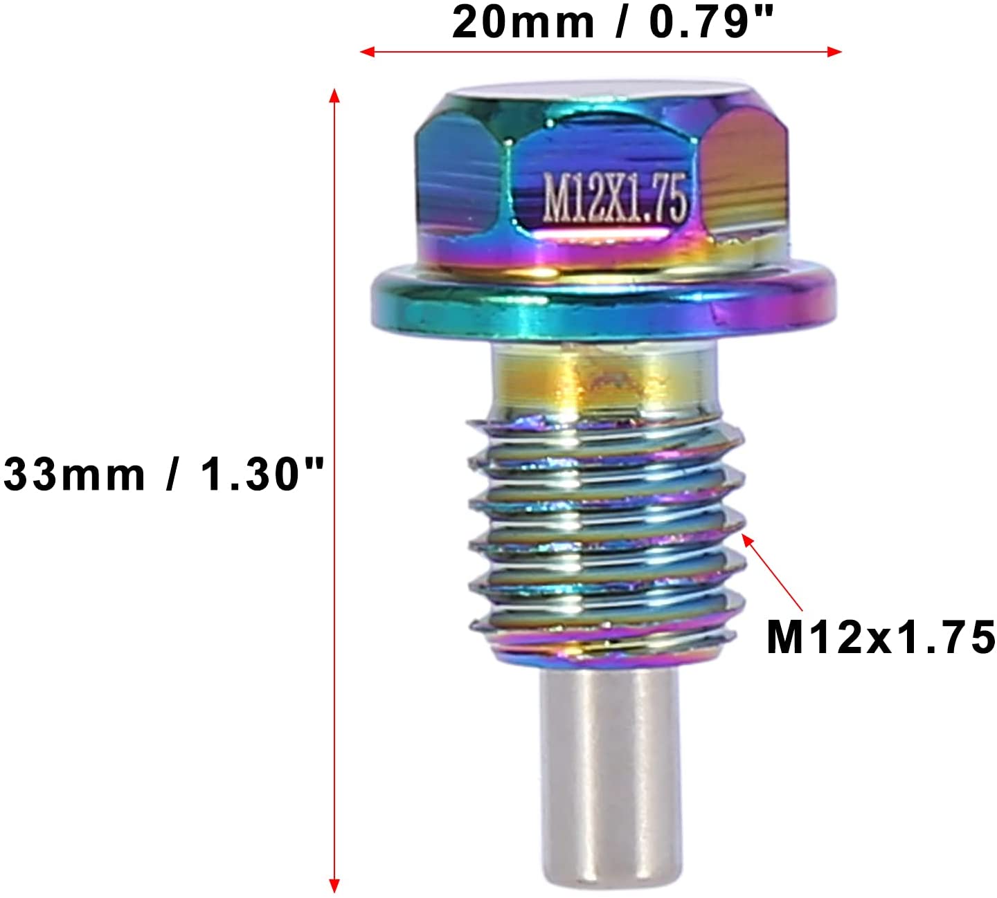M12-1.75 Multicolor Magnetic Oil Drain Plug with Gaskets for Universal Car