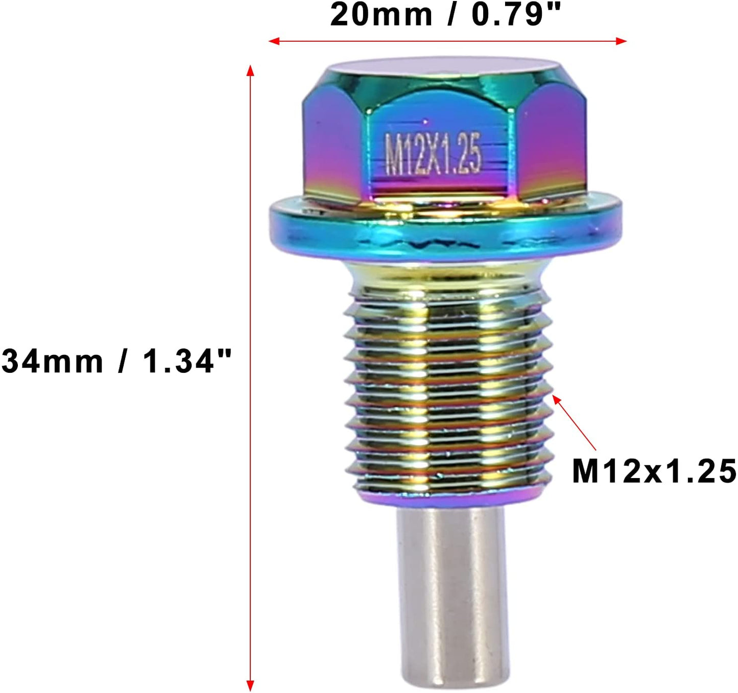 M12x1.25 Multicolor Magnetic Oil Drain Plug with Gaskets for Universal Car
