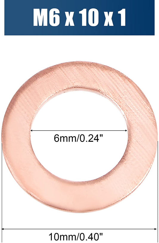 500pcs Metric M6x10x1mm Copper Flat Washer Sealing Ring for Screw Bolt Nut