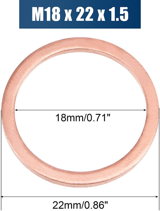 250pcs Metric M18x22x1.5mm Copper flat washer gasket Copper crush washer Sealing Ring for Screw Bolt Nut