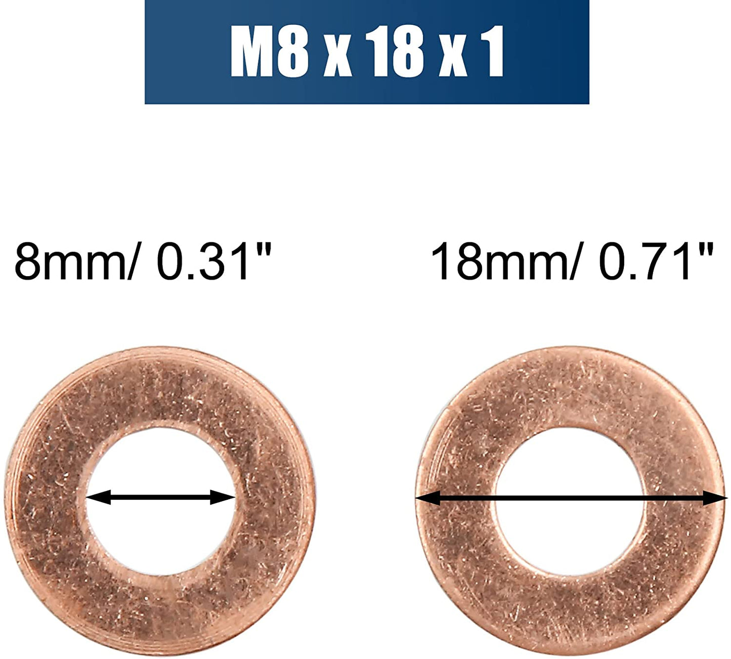 250pcs Metric M8x18x1mm Copper flat washer gasket Copper crush washer Sealing Ring for Screw Bolt Nut