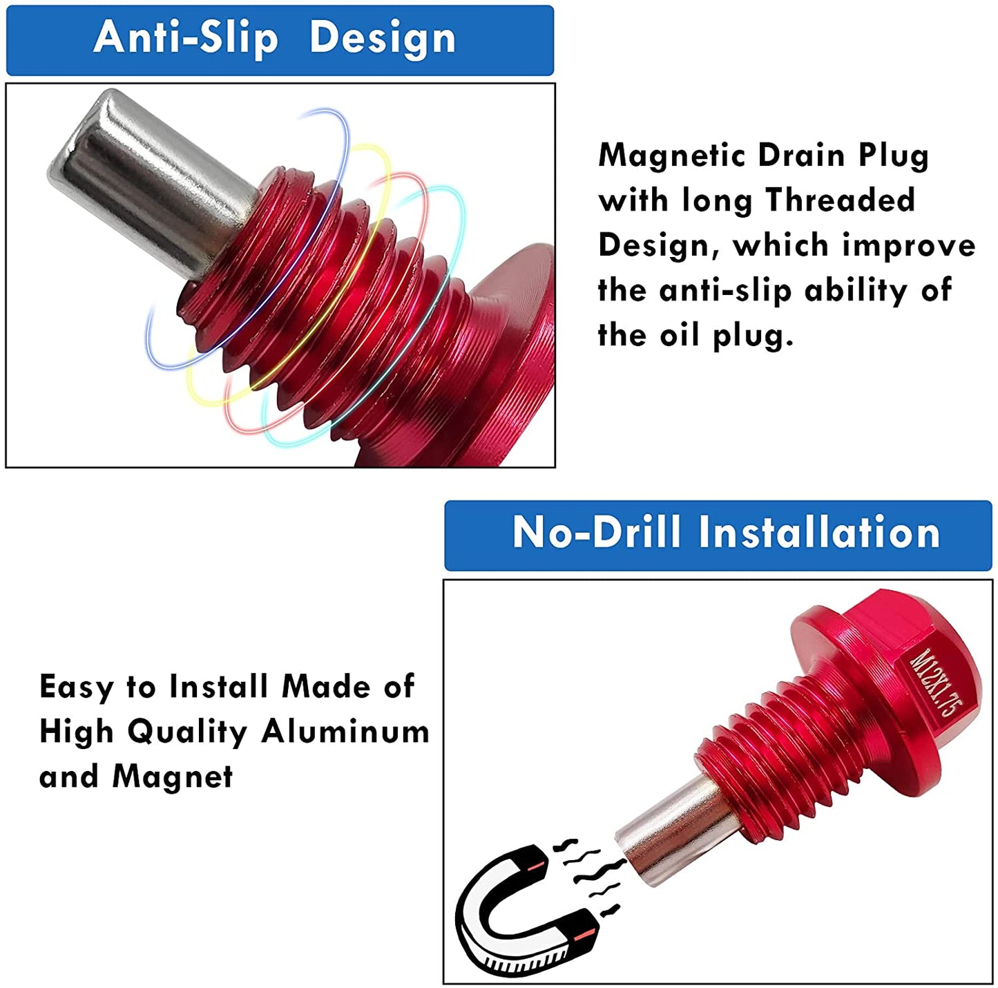 M12-1.75 Magnetic Oil Drain Plug for Most Compatible with GM Ford Mazda