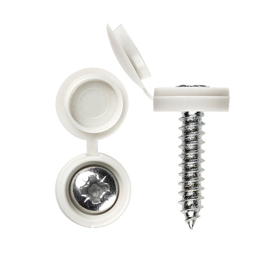 White Number plate Screw 6x20mm with Flip Cap