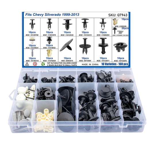 160pcs for Chevy Silverado 1999-2013 Body Interior and Exterior Retainer Fastener Clip Assortment Bumper Cover Fender Liner Bolt Nut Air Deflector Retainer Kit
