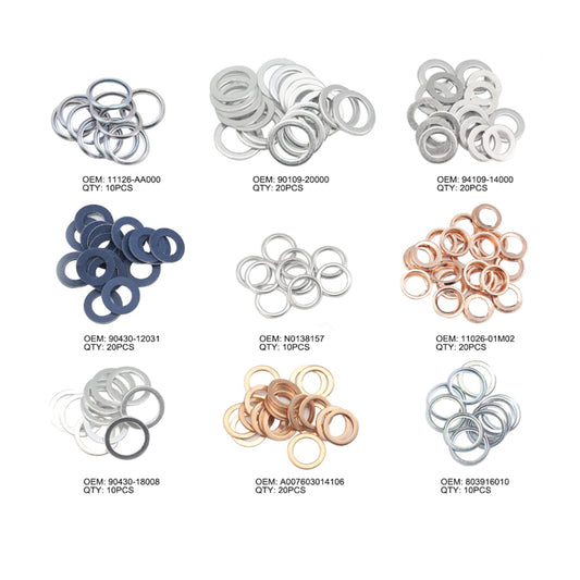 140PCS Oil Drain Plug Gasket Assortment for Toyota Honda Nissan Subaru 11026-01M02 90430-12031 94109-14000 94109-20000 11126-AA000 N0138157
