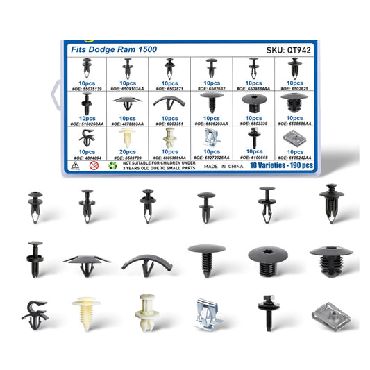 190pcs Body Interior and Exterior Retainer Fastener Clip Assortment for Ram 1500 2500 3500 Automotive