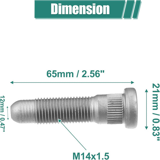 Long Serrated Wheel Studs M14x1.5 Multi-Purpose Stud 11588810 for Chevrolet Silverado 3500 HD 2007-2010 Silver Tone