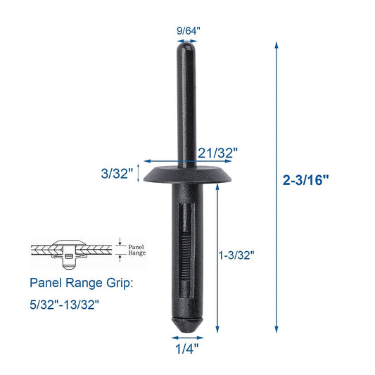 Ford N803043-S Nylon Rivet 1/4" Hole Diameter 2-3/16" Length, Auveco #13750