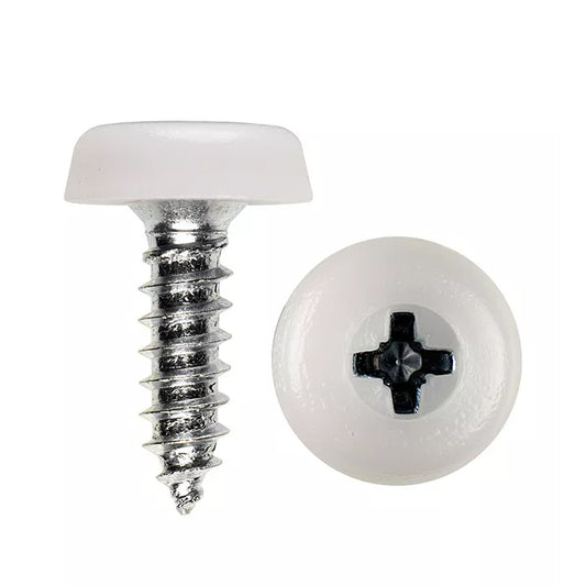 4.8x18mm Number Plate Screws Moulded Polytop Screws White