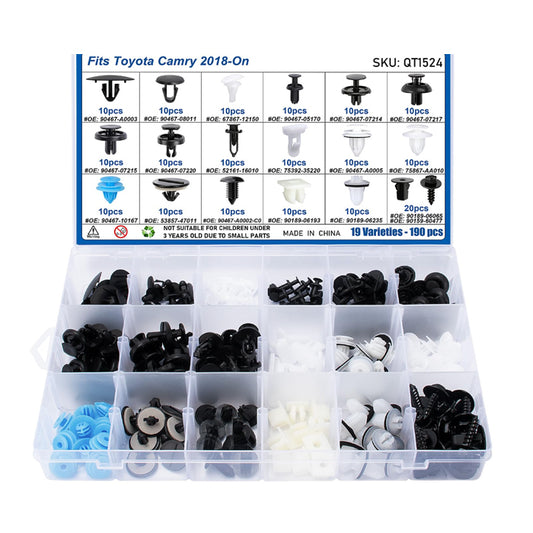 190pcs Body Interior and Exterior Retainer Fastener Clip Assortment Bumper Fender Splash Shield Retainer Door Trim & Rocker Panel Molding Clips for Toyota Camry 2018-On