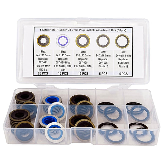Metal/Rubber Oil Drain Plug Gasket Assortment Kits fit for Ford and Chevrolet Replace 097-021 097-025 097-035 55196309