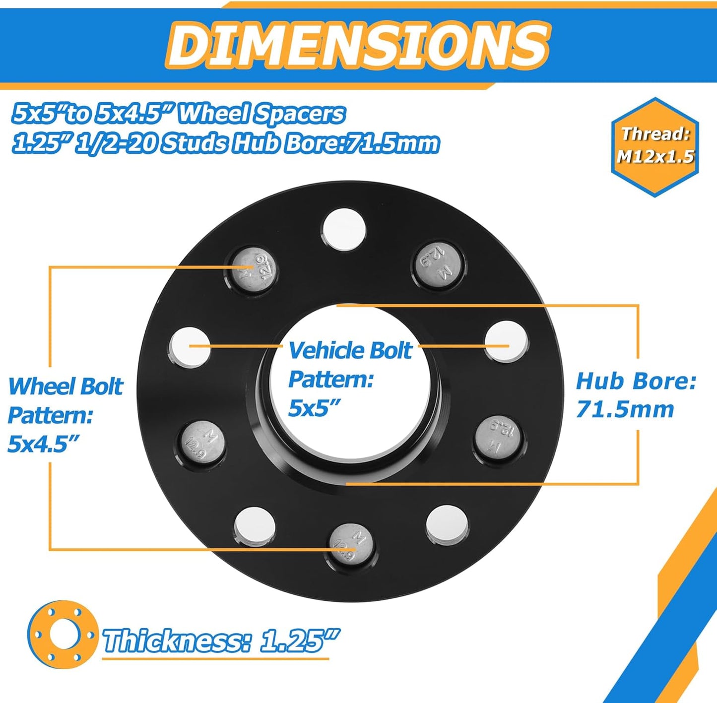 Forged 5x114.3 Wheel Spacers for 370Z 350Z 240SX 300ZX GTR Murano Maxima Sentra (2pcs 1.0" Thick Black) Wheel Spacer for Q60 G37 G35 Hubcentric 5x4.5 66.1mm Bore M12x1.25 Lugs 25mm Wide