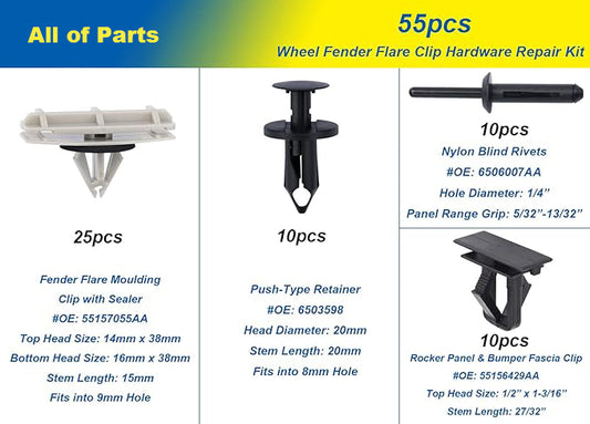 55157055AA 6503598 6506007AA 55156429AA Wheel Fender Flare Clips Hardware Kit for Jeep Liberty 2006-2012