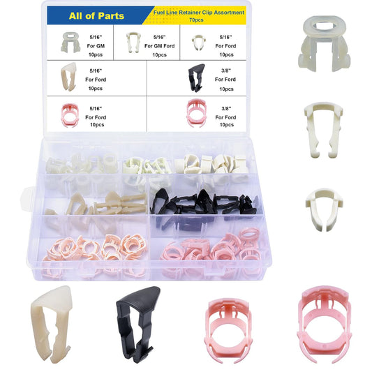 Fuel Line Retainer Clip Assortment Kit, 5/16" and 3/8" Fuel lines, 7 Popular Sizes Compatible with Ford GM