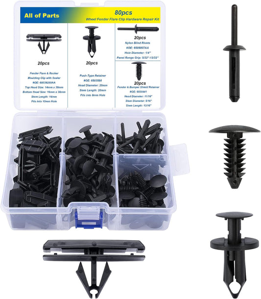 68039280AA 6030441 6506007AA 6503598 80pcs Fender Flare Clips Hardware Kit for Jeep Wrangler 2007-2018