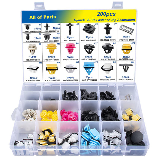 200pcs for Hyundai & Kia Body Interior and Exterior Retainer Fastener Clip Assortment