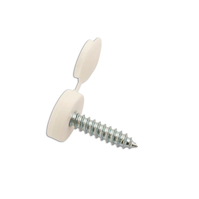 White Number plate Screw 6x20mm with Flip Cap