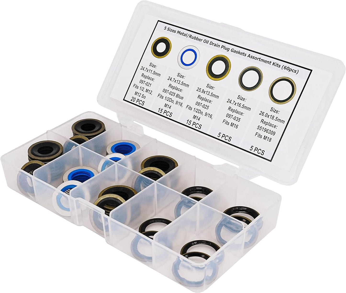 Metal/Rubber Oil Drain Plug Gasket Assortment Kits fit for Ford and Chevrolet Replace 097-021 097-025 097-035 55196309