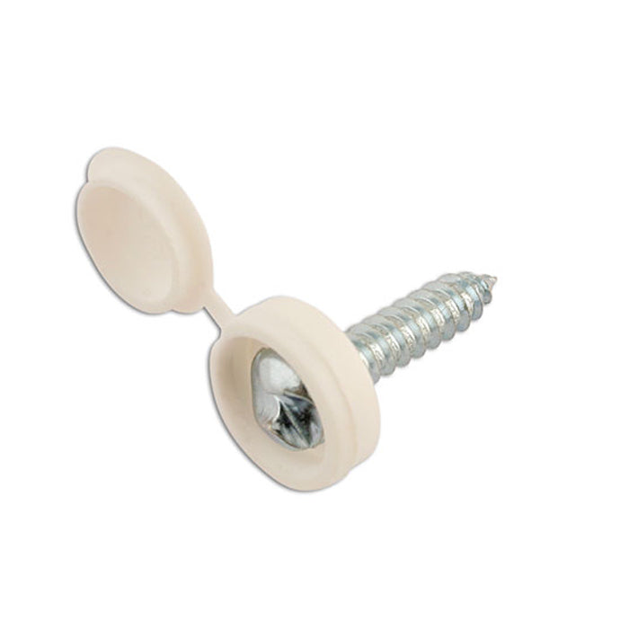 White Number plate Screw 6x20mm with Flip Cap