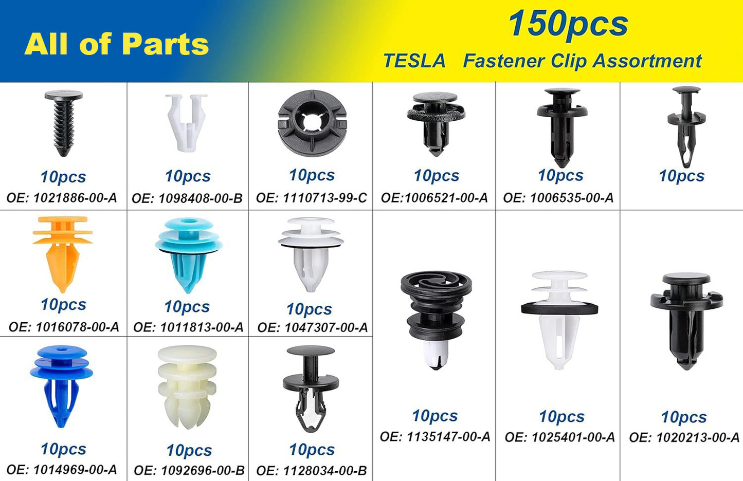 150PCS for Tesla Body Interior and Exterior Retainer Fastener Clip Assortment Interior Headliner Retainer Push Pin Clip