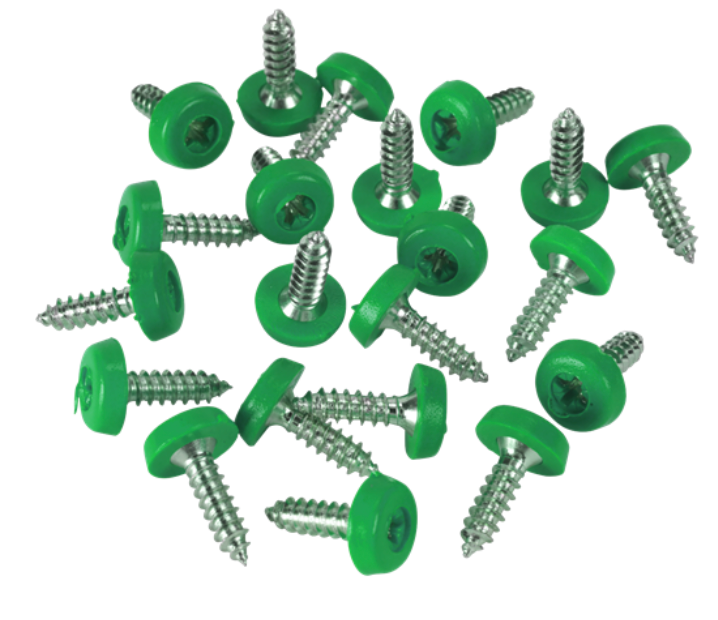 4.8x18mm Number Plate Screws Moulded Polytop Screws Green