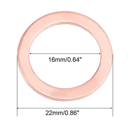 200pcs Metric M16x22x1.5mm Copper flat washer gasket Copper crush washer Sealing Ring for Screw Bolt Nut