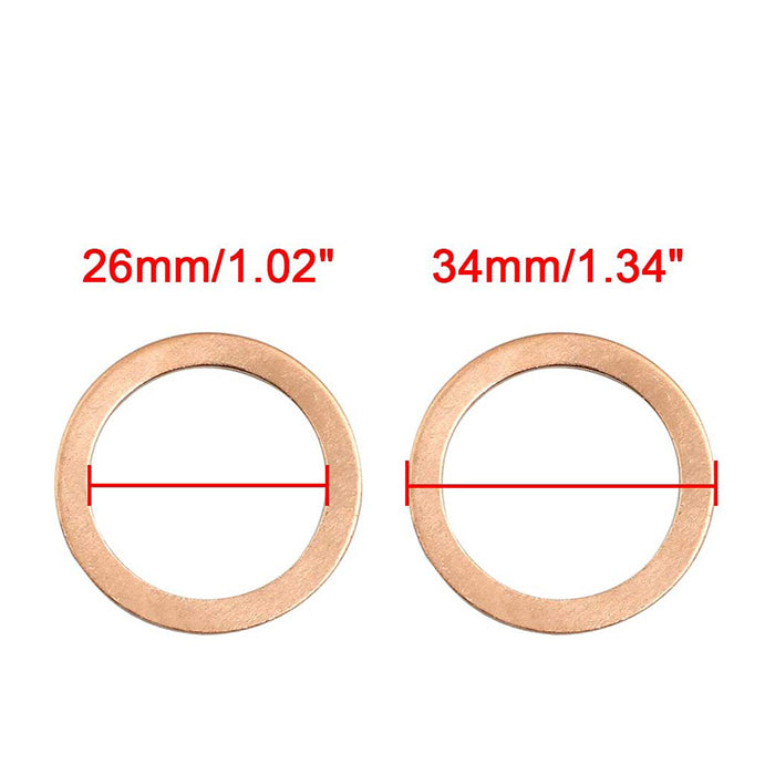 100pcs Metric M26x34x2mm Copper flat washer gasket Copper crush washer Sealing Ring for Screw Bolt Nut