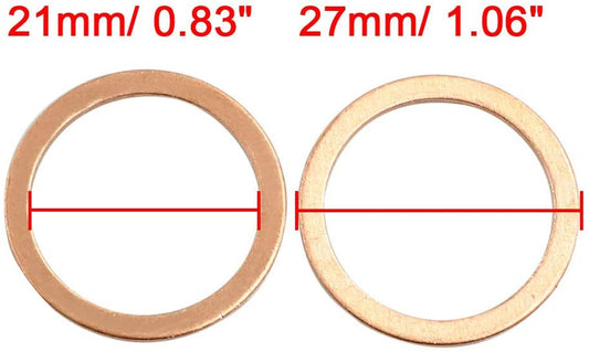200pcs Metric M21x27x1mm Copper flat washer gasket Copper crush washer Sealing Ring for Screw Bolt Nut