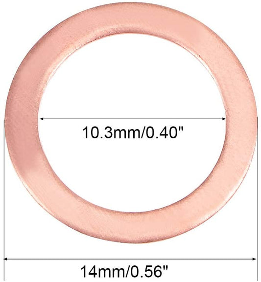 500pcs Metric M10x14x1mm Copper flat washer gasket Copper crush washer Sealing Ring for Screw Bolt Nut