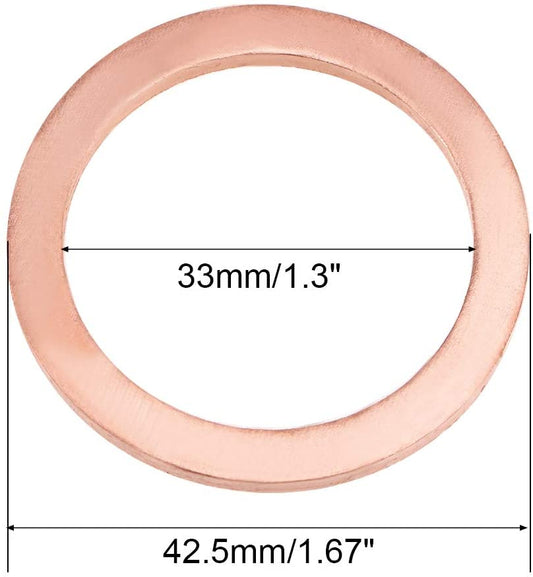 50pcs Metric M33x42.5x2mm Copper flat washer gasket Copper crush washer Sealing Ring for Screw Bolt Nut