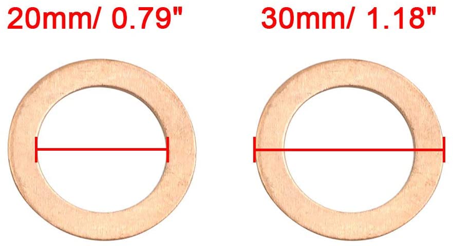 200pcs Metric M20x30x1mm Copper flat washer gasket Copper crush washer Sealing Ring for Screw Bolt Nut