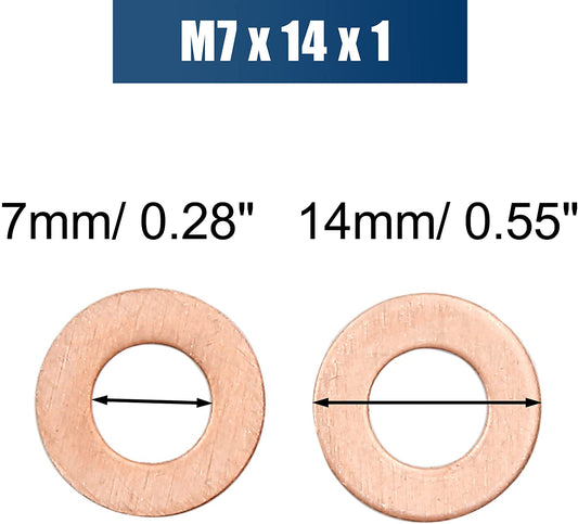 300pcs Metric M7x14x1mm Copper flat washer gasket Copper crush washer Sealing Ring for Screw Bolt Nut