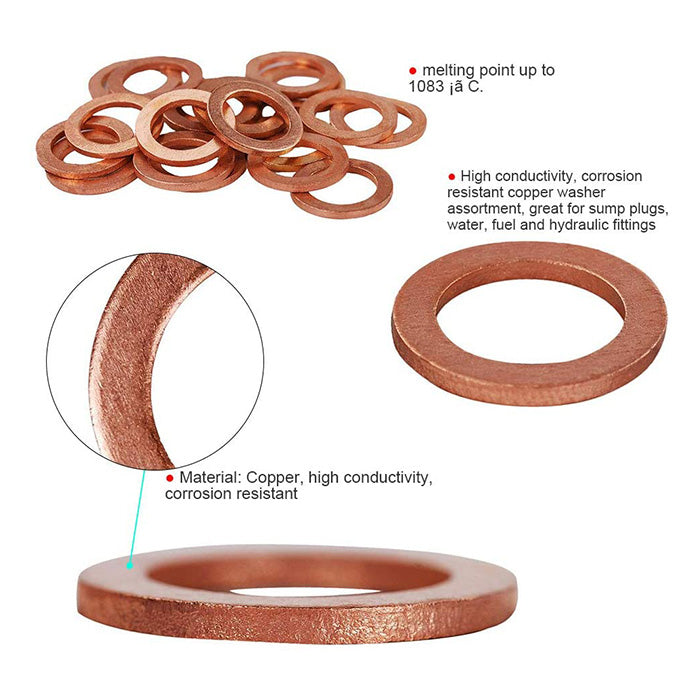 200pcs Metric M20x26x1.5mm Copper flat washer gasket Copper crush washer Sealing Ring for Screw Bolt Nut