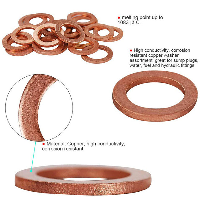 200pcs Metric M22x28mmx1.5mm Copper Flat Washer Sealing Ring for Screw Bolt Nut