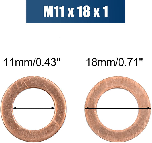 200pcs Metric M11x18x1mm Copper flat washer gasket Copper crush washer Sealing Ring for Screw Bolt Nut