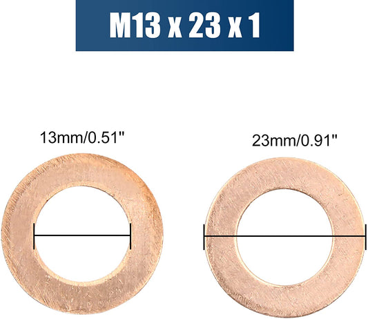 150pcs Metric M13x23x1mm Copper flat washer gasket Copper crush washer Sealing Ring for Screw Bolt Nut